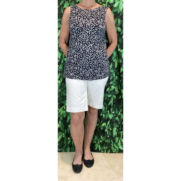 LOFT Navy And White Sleeveless Tank Top With Rounded Neck Size Small Fits Loose - Picture 2 of 5
